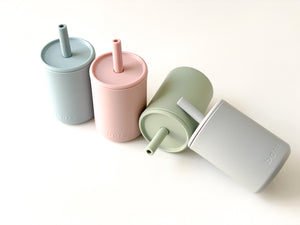Grey Silicone Sippy Cup with straw cleaner